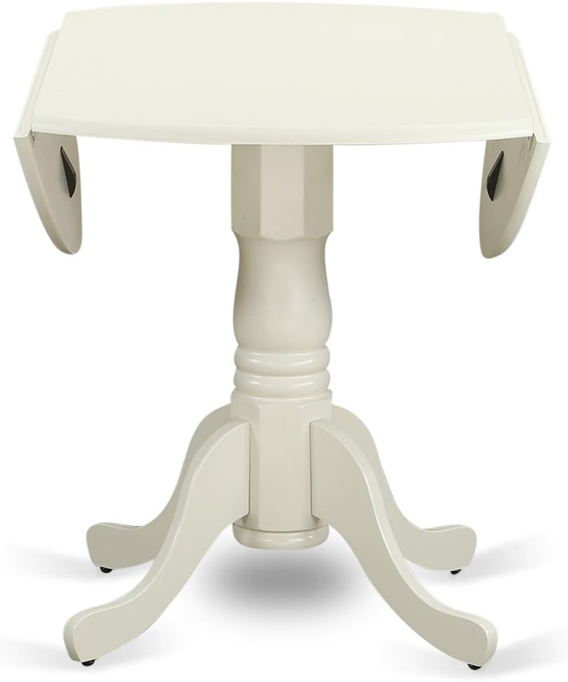 East West Furniture DLBO3-WHI-W 3 Piece Dining Room Table Set Contains a Round Kitchen Table with Dropleaf and 2 Dining Chairs, 42x42 Inch, Linen White