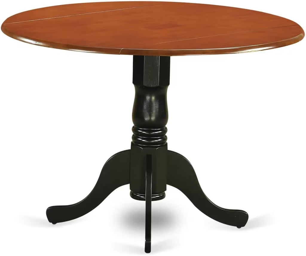 East West Furniture DLT-BCH-TP Dublin Kitchen Dining Table - a Round Wooden Table Top with Dropleaf & Pedestal Base, 42x42 Inch, Black & Cherry