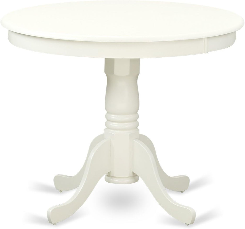East West Furniture Antique 3-Piece Dining Set with Round Table in Linen White