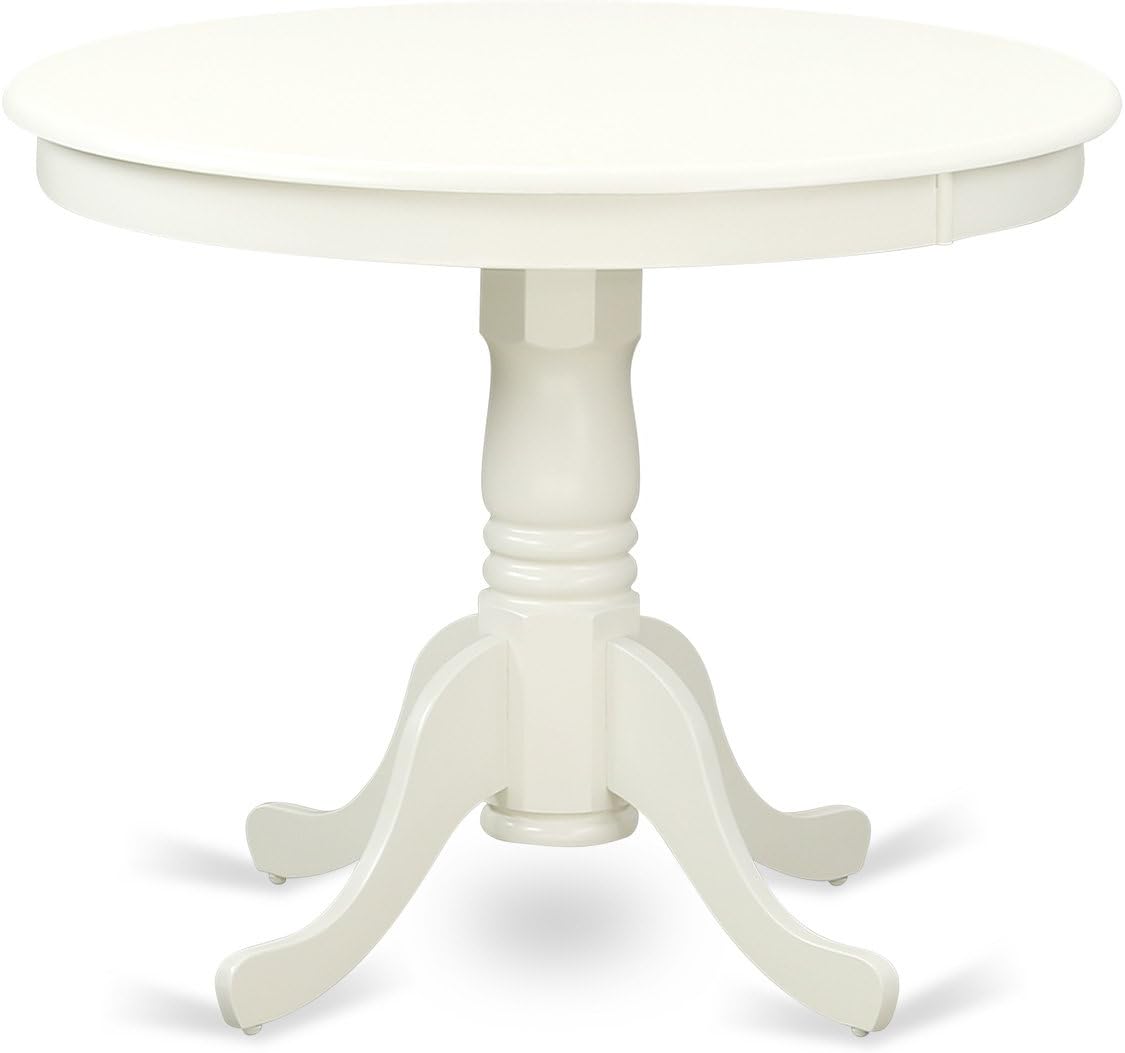 East West Furniture Antique 3-Piece Dining Set with Round Table in Linen White