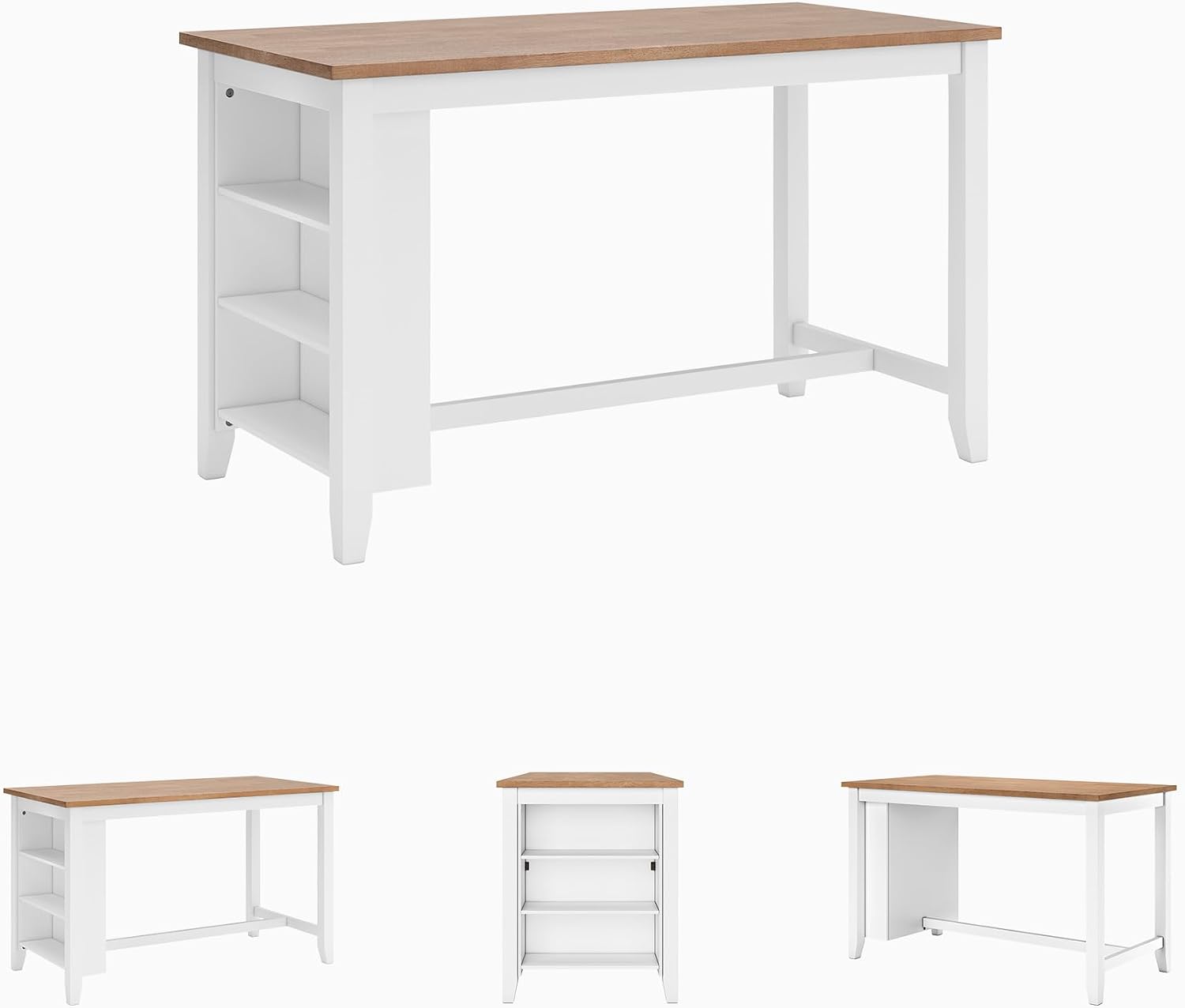 Signature Design by Ashley Gesthaven Farmhouse Counter Height Dining Table with 3 Shelves and Trestle Base, Light Brown & White
