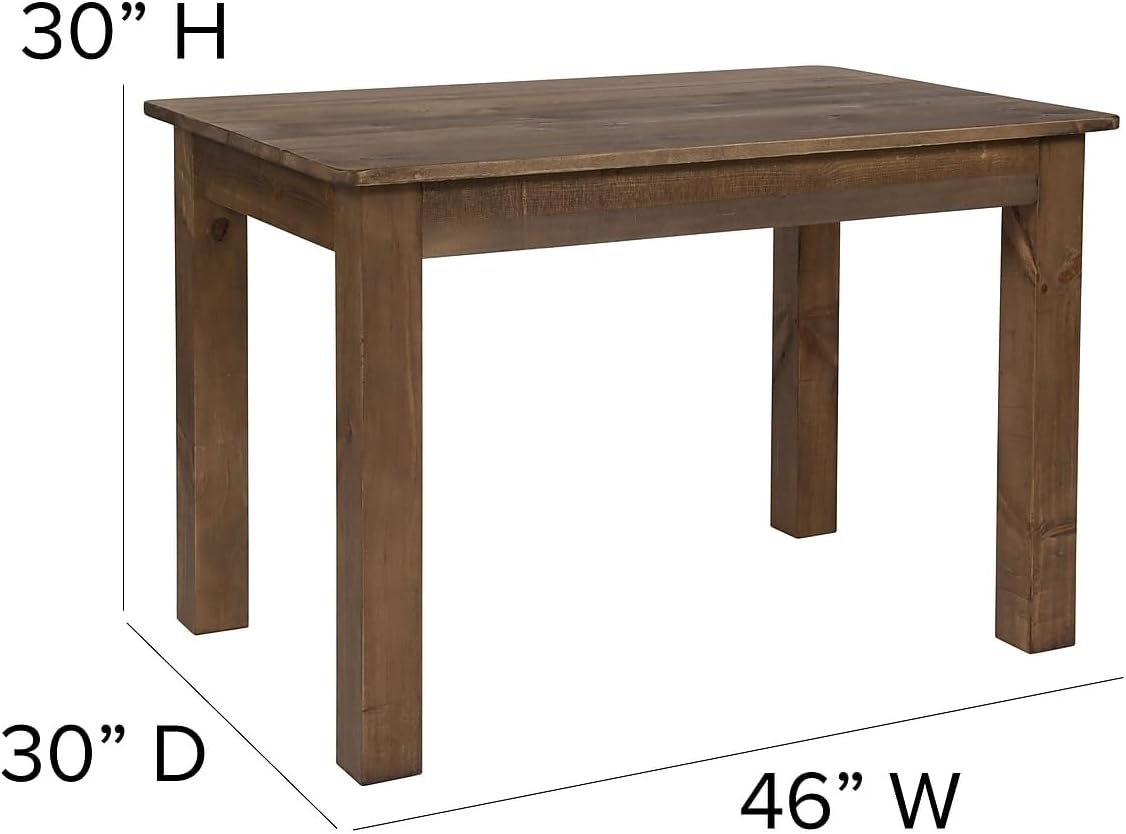 Flash Furniture HERCULES 46' x 30' Rectangular Antique Rustic Solid Pine Farm Dining Table
