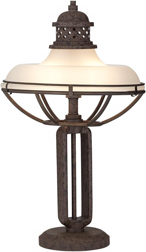 Franklin Iron Works Rustic Farmhouse Industrial Vintage Style Table Lamp Open Cage 26.5' High Rust Bronze Brown Half Dome Glass Shade Decor for Living Room Bedroom House Bedside Nightstand Home