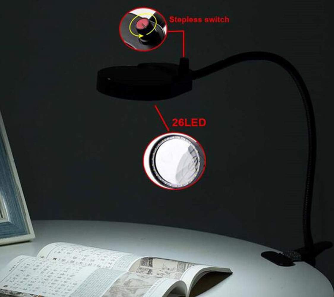 Led Magnifying Lamp with Clamp, with Adjustable Swivel Arm Light,10X 20X Magnifier Vertical Desk Magnifying Lamp Light Beauty Adjustable Beauty Stand Salon Tattoo Nail