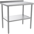 ROVSUN 36'' x 24'' Stainless Steel Table for Prep & Work,Commercial Worktables & Workstations, NSF Heavy Duty Metal Table with Adjustable UnderShelf & Backsplash for Kitchen, Restaurant,Home,Hotel