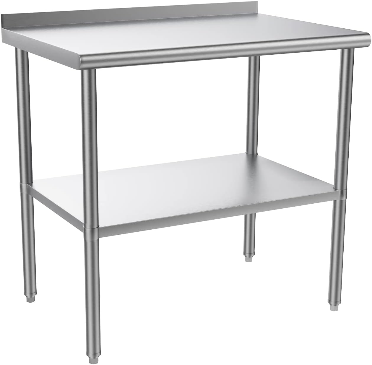 ROVSUN 36'' x 24'' Stainless Steel Table for Prep & Work,Commercial Worktables & Workstations, NSF Heavy Duty Metal Table with Adjustable UnderShelf & Backsplash for Kitchen, Restaurant,Home,Hotel