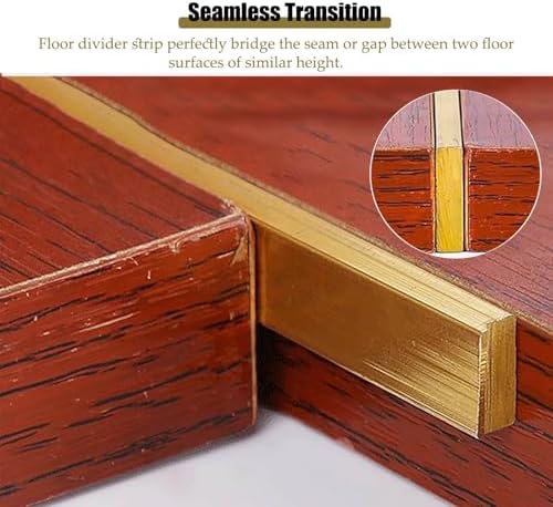 Brushed Brass Floor Transition Strip - Metal Edge Gap Trim for Doorways, Extra Narrow 5x10mm Divider for Wood & Tile, Durable Threshold Cover Bar for Laminate Flooring