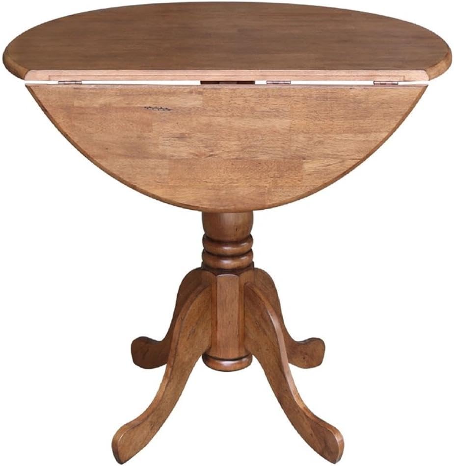 IC INTERNATIONAL CONCEPTS 42' Round Solid Wood Dual Drop Leaf Pedestal Table in Oak Finish