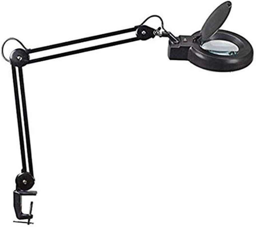 Led 5X Magnifying Glass Clamp Lamp,Daylight Bright Lighted Lens,Adjustable Swivel & Swing Arm Magnifier Table Lamp Light for Beauty Cosmetic Tattoo Manicure