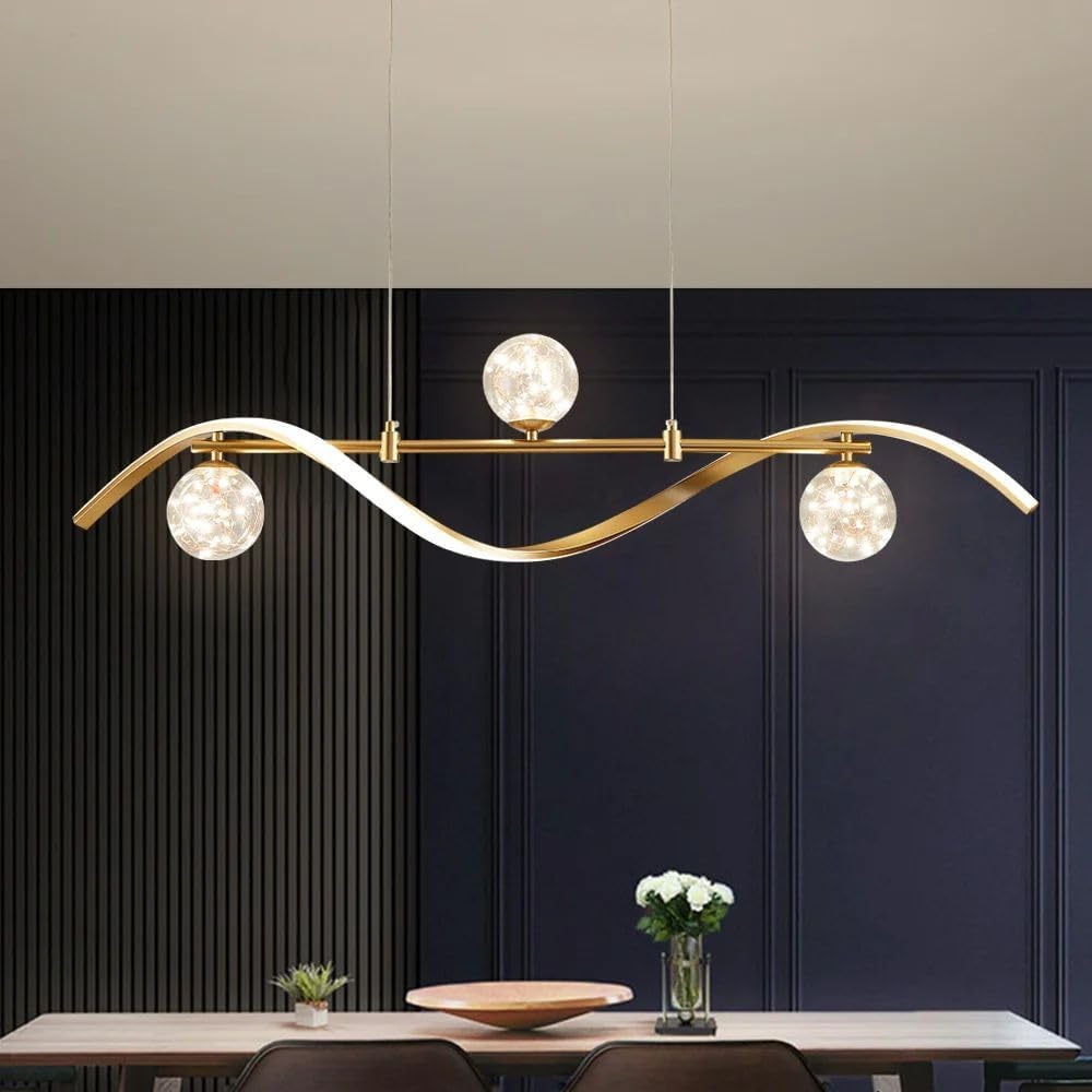 homary 40.2' Dimmable Kitchen Island Lighting, Gold 4-Light Dining Room Light Fixture Over Table Linear LED Chandelier Island Lights for Kitchen