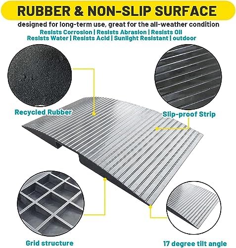 Portable Wheelchair Ramp for Doorways, Non-Slip Rubber Bridge for Shower/Patio/Garage, 2-3 inch Rise, Supporting Frame, Ideal for Cars & Home Use