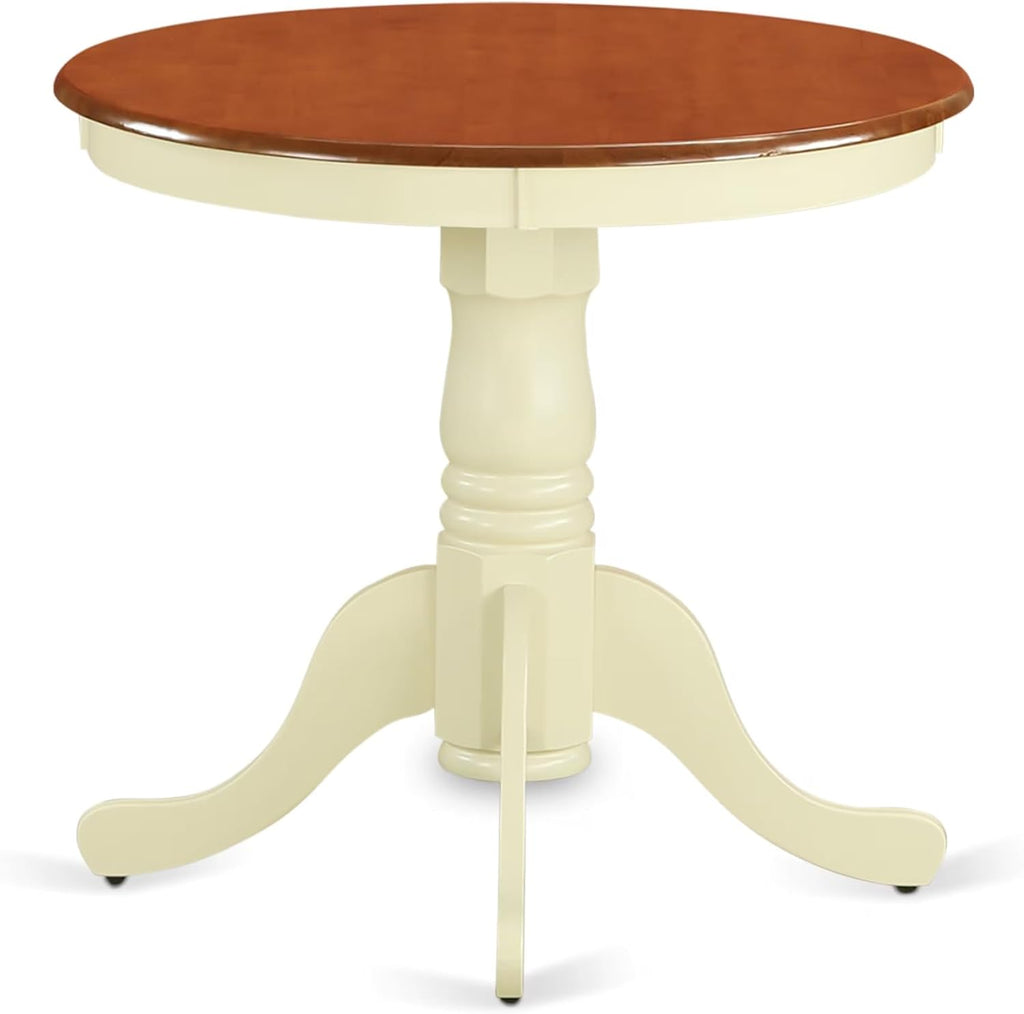 East West Furniture EMT-BMK-TP Eden Dining Table - a Round Wooden Table Top with Pedestal Base, 30x30 Inch, Buttermilk & Cherry