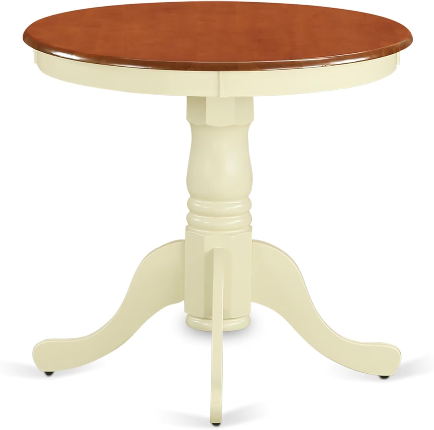 East West Furniture EMT-BMK-TP Eden Dining Table - a Round Wooden Table Top with Pedestal Base, 30x30 Inch, Buttermilk & Cherry