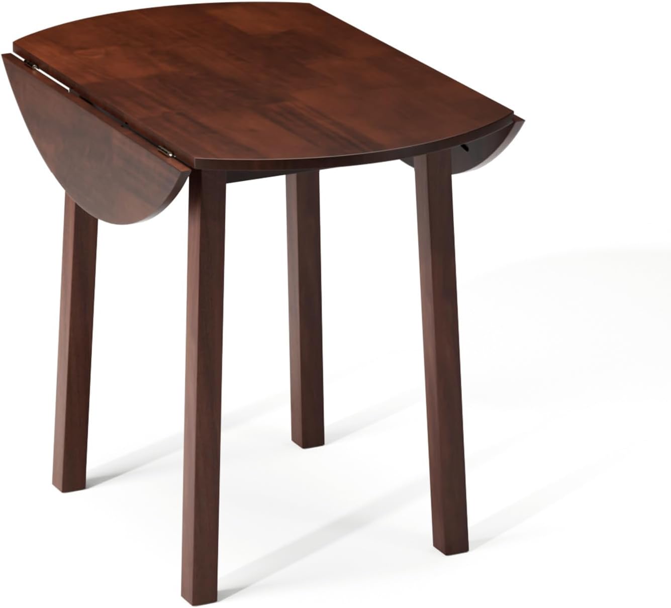 VINGLI 35' Solid Wood Folding Dining Table, Drop Leaf Kichen Dining Room Desk for Small Spaces, Small Kitchen, Expandable Folding Round Table for Home, Apartment,Office, Brown