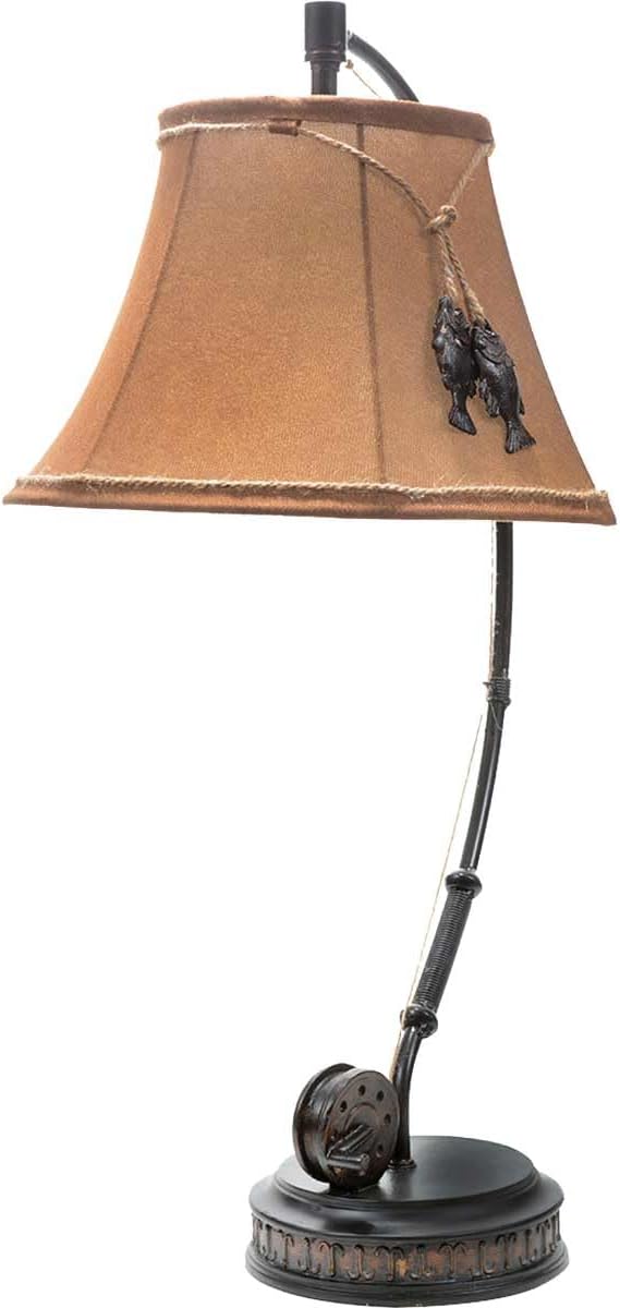 BLACK FOREST DECOR - Fishing Reel Table Lamp with Faux Moleskin Shade - Perfect Cabin & Lodge Decor - 28' x 15' x 13'