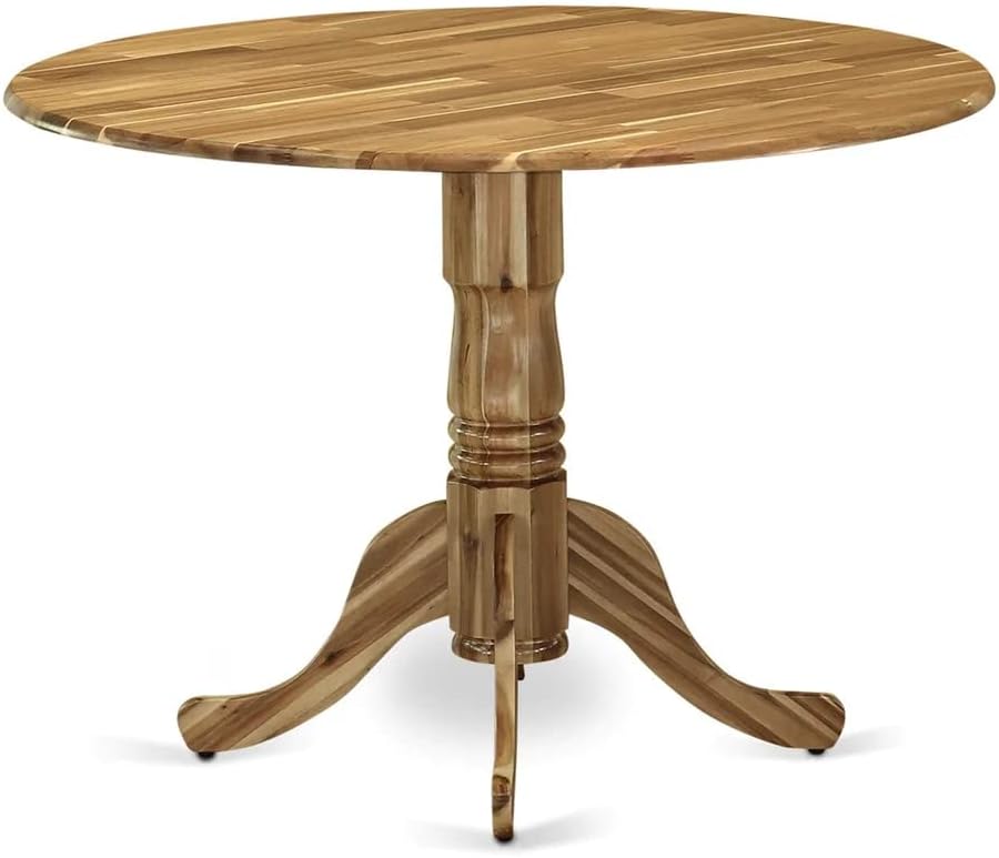 East West Furniture DLT-ANA-TP Dublin Modern Dining Table - a Round Kitchen Table Top with Dropleaf & Pedestal Base, 42x42 Inch, Natural