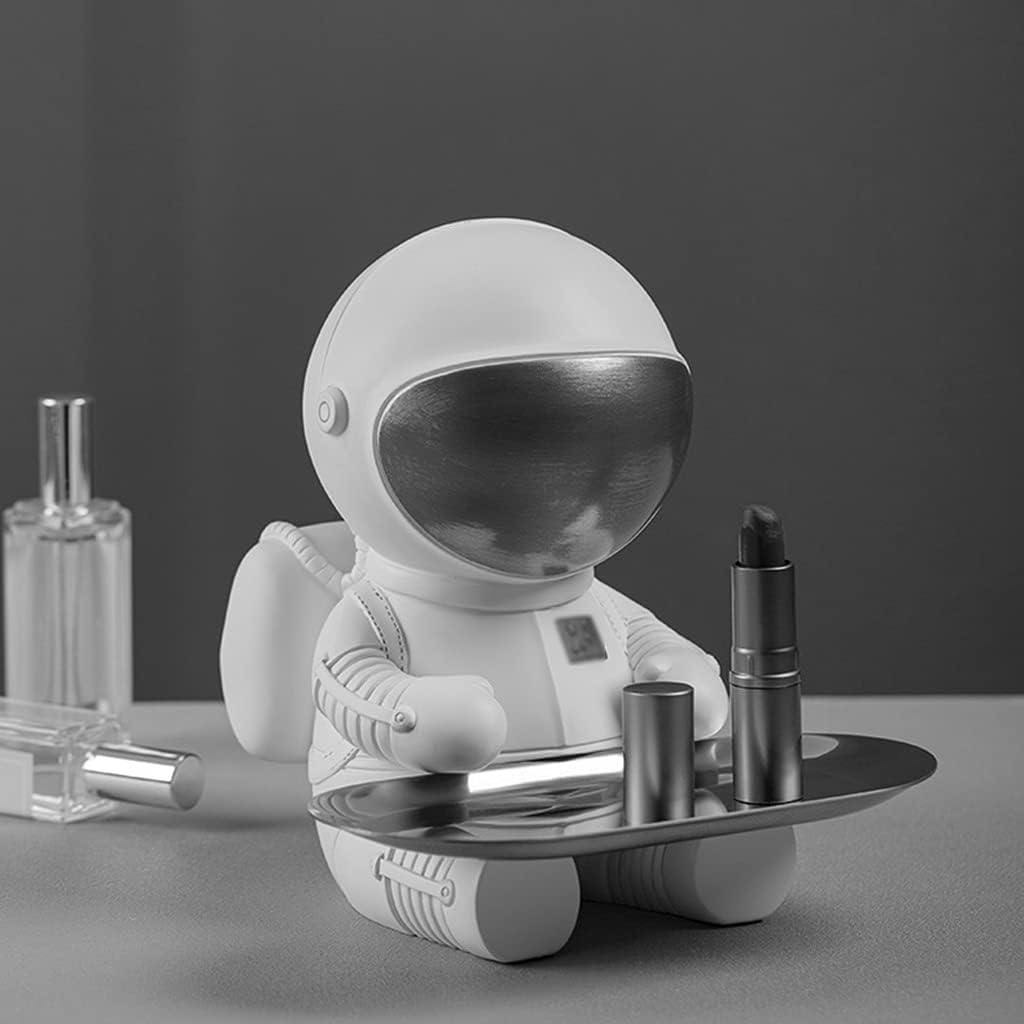 Creative Astronaut Key Tray Resin Sculpture Desktop Storage Tray Coffee Table Decoration Valet Tray for Living Room Bedroom Bedside Table (Black 11 * 18cm)