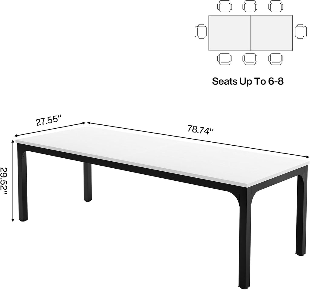 Tribesigns Dining Table for 6-8 People, 78-Inch Long Narrow Rectangular Dinner Table, 8 Seat Wood Kitchen Furniture for Dining Room (White+Black)
