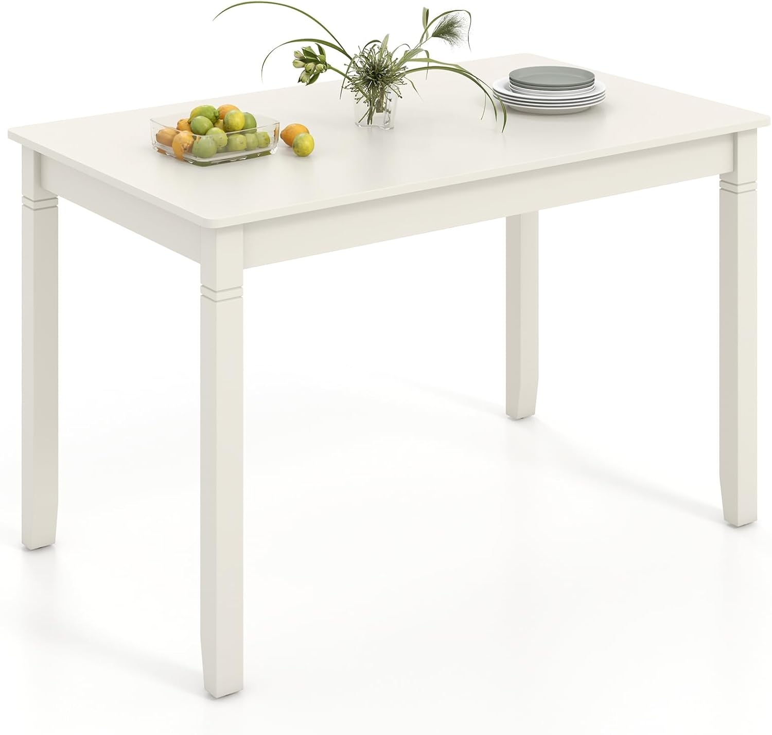 Giantex Dining Table for 4 People, 48' x 29' Kitchen Table with Wood Legs, Rectangular Dinner Table for Small Space, Apartment, Living Room, Dinette Table, Load 330 Lbs, Dining Room Table (White)