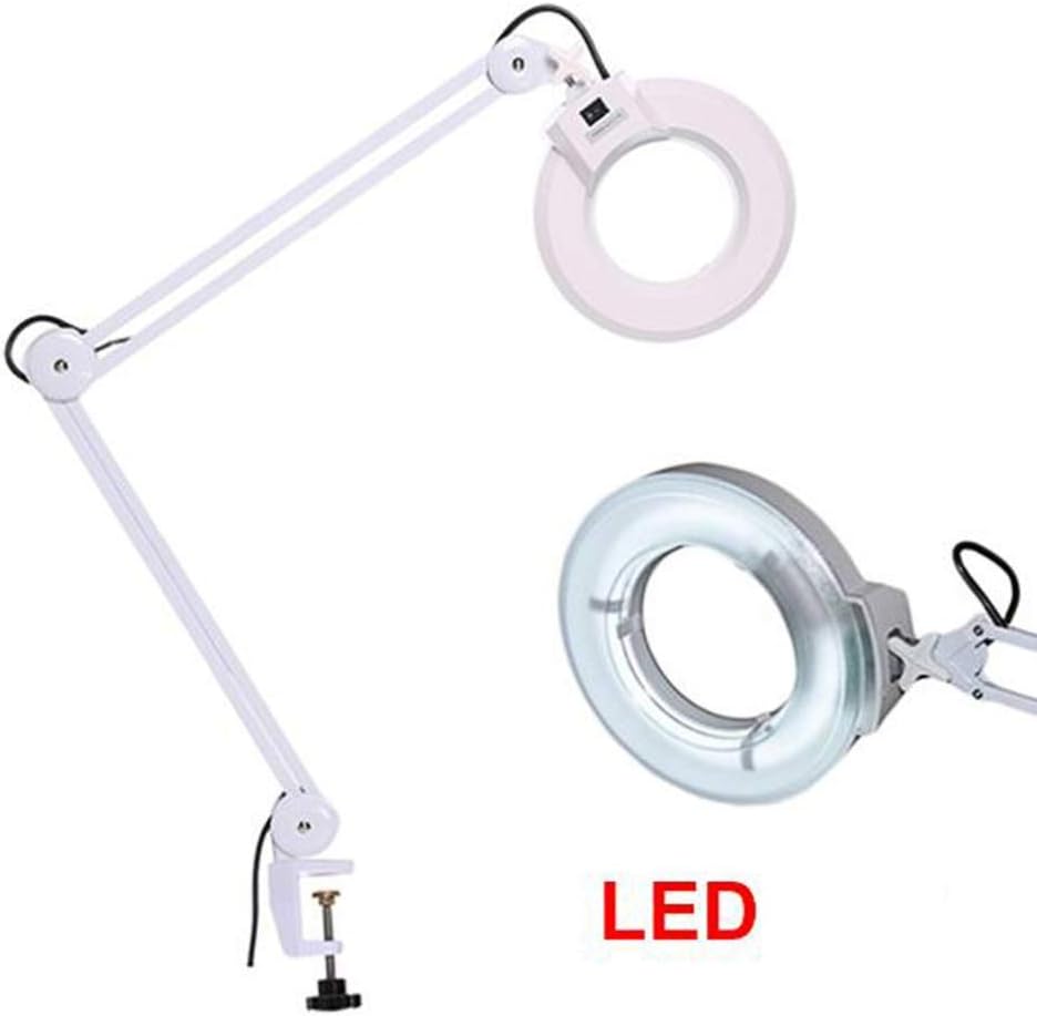5X/8X LED Magnifying Lamp with Clamp,Super Bright Magnifier Glass Lamp, Full Daylight Lens with Adjustable Swivel Arm Light for Desk Table Task Craft Or Workben (White(5X))