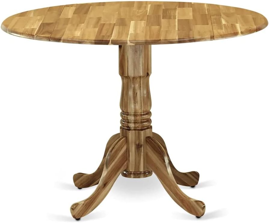 East West Furniture DLT-ANA-TP Dublin Modern Dining Table - a Round Kitchen Table Top with Dropleaf & Pedestal Base, 42x42 Inch, Natural