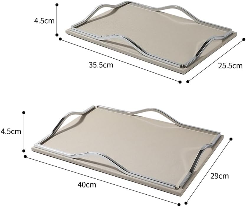 Decorative Serving Tray - Modern Rectangle Leather Tray with Metal Handles for Coffee Table, Living Room, and Kitchen