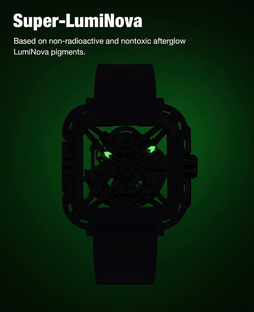 CIGA Design Watches for Womens X Series - Machina, Mechanical Automatic Watches Fashion All-Match Wrist Accessories Sapphire Crystal Analog Skeleton Watches with Silicone Strap