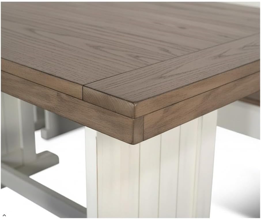Pemberly Row Dining Set Wood, Rectangular in Off White (36' H x 75' W x 56' D) for Kitchen, Dining Room with Table, Reversable Benches, and Storage Space