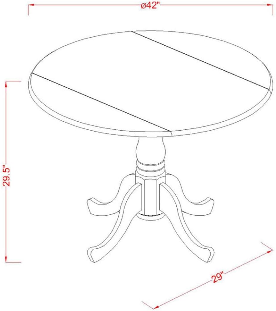 East West Furniture DLBO5-BLK-W 5 Piece Dinette Set for 4 Includes a Round Dining Room Table with Dropleaf and 4 Kitchen Dining Chairs, 42x42 Inch, Black