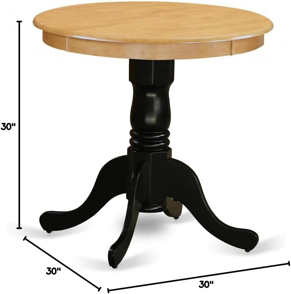 East West Furniture EMT-OBK-TP Eden Dining Table - a Round Wooden Table Top with Pedestal Base, 30x30 Inch, Oak & Black