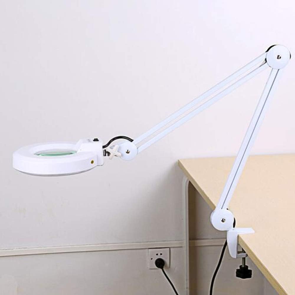 5X/8X LED Magnifying Lamp with Clamp,Super Bright Magnifier Glass Lamp, Full Daylight Lens with Adjustable Swivel Arm Light for Desk Table Task Craft Or Workben (White(8X))