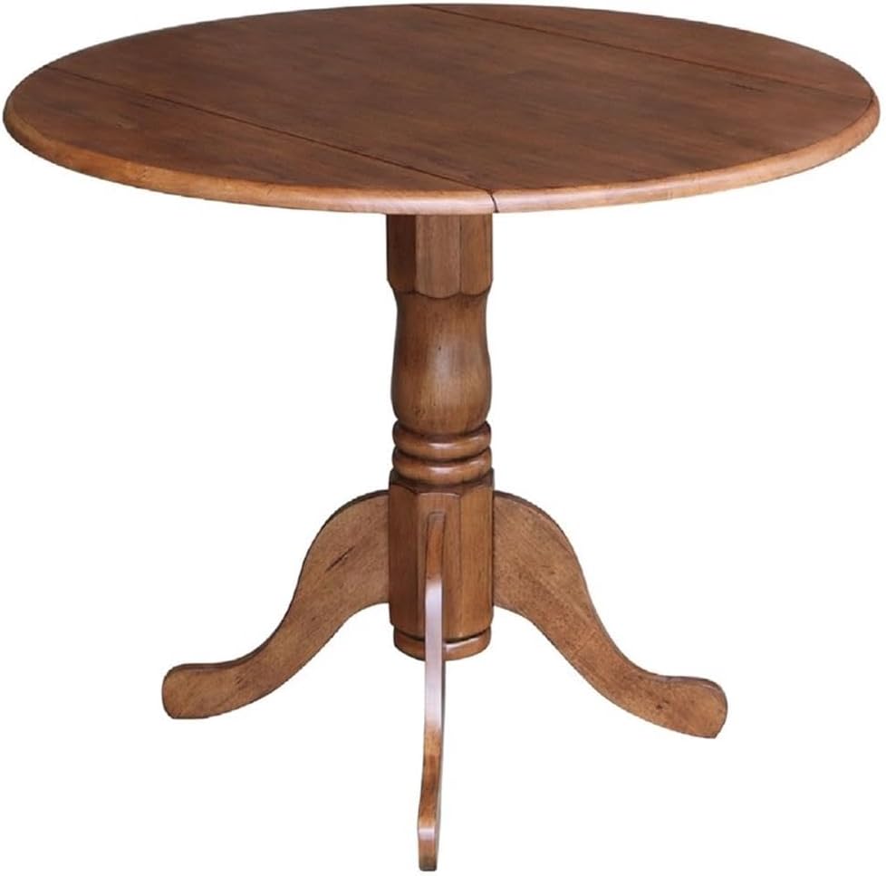 IC INTERNATIONAL CONCEPTS 42' Round Solid Wood Dual Drop Leaf Pedestal Table in Oak Finish