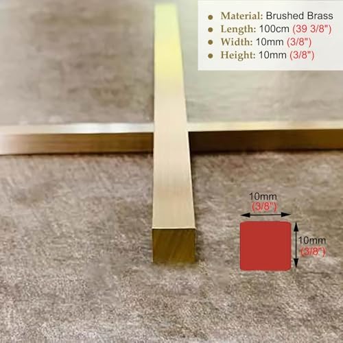 Brushed Brass Floor Transition Strip - Metal Threshold Gap Trim Bar for Doorways, Extra Narrow 5x10mm (1/4' x 3/8') - Ideal for Wood & Tile Flooring