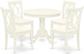 East West Furniture ANCL5-LWH-C 5 Piece Dining Room Table Set Includes a Round Wooden Table with Pedestal and 4 Linen Fabric Kitchen Dining Chairs, 36x36 Inch, Linen White