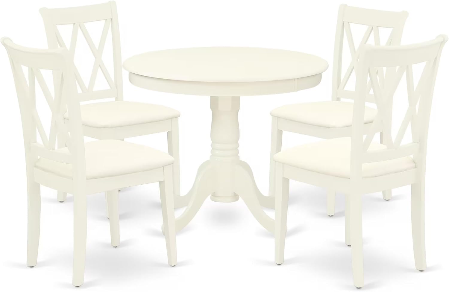 East West Furniture ANCL5-LWH-C 5 Piece Dining Room Table Set Includes a Round Wooden Table with Pedestal and 4 Linen Fabric Kitchen Dining Chairs, 36x36 Inch, Linen White