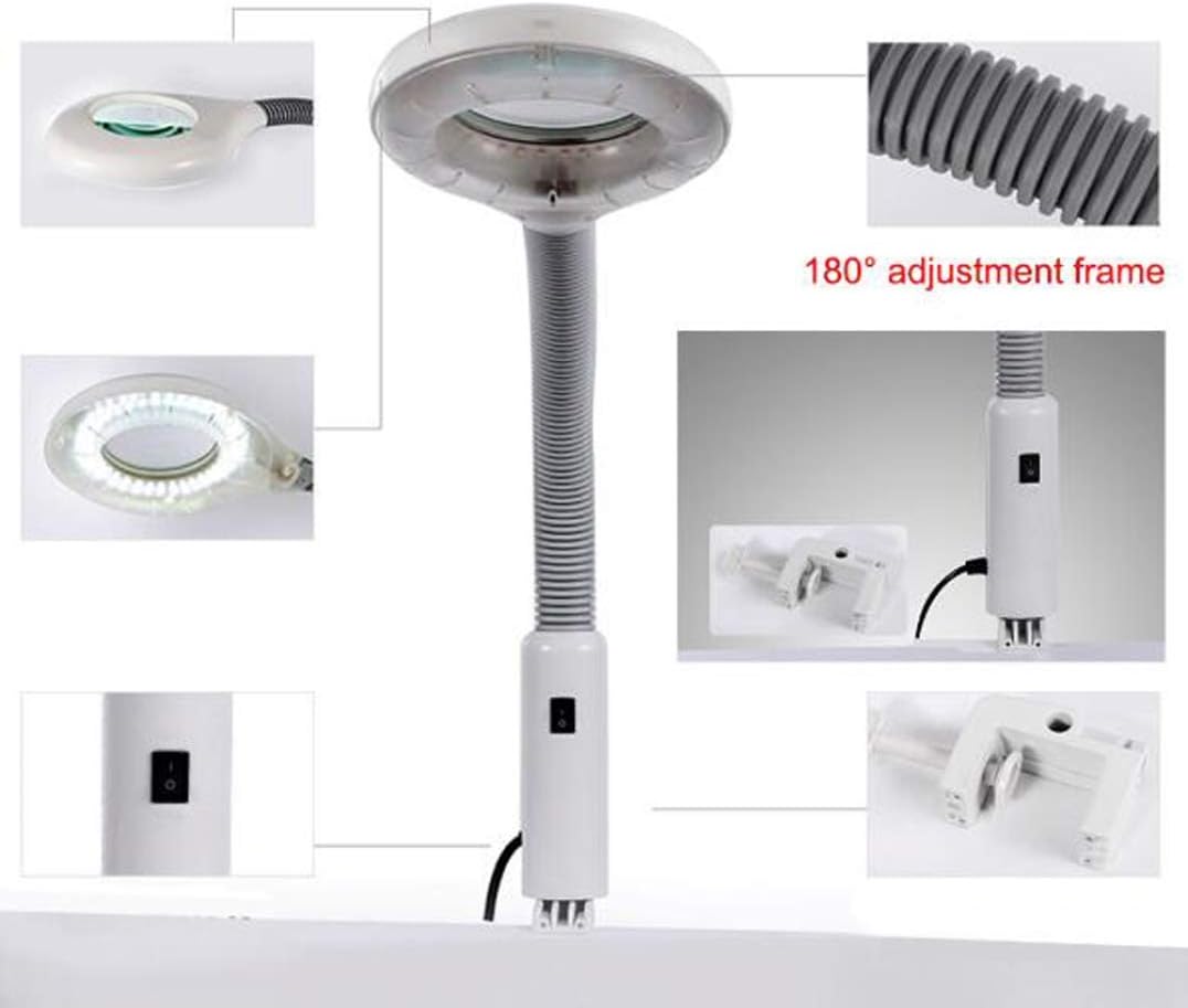 Magnifier 5X Magnifying Glass Clamp Lamp: Daylight Bright Lighted Lens127mm Adjustable Swivel Arm Utility Light for Desk Table TaskBeautyCraft