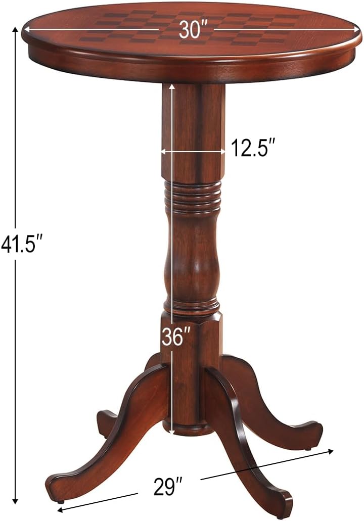 Giantex Round Dining Table, 30' D X 41.5' H, Wooden Pub Pedestal Side Table W/Chessboard, Adjustable Foot Pads, Multi-Purpose Dinner Table for Small Space, Kitchen, Dining Room, Restaurant, Walnut