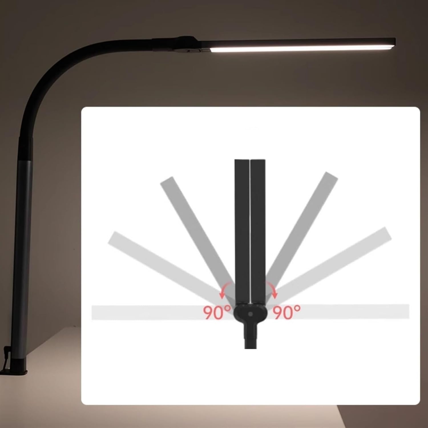LED Desk Lamp Desk Lamp Clamp, Dual Head LED Desk Lamp, 10 Light Modes and 10 Brightness Levles, Monitor Flexible Gooseneck Lamp, Eye Protection Desk Lamps Desk Lamp(Black)