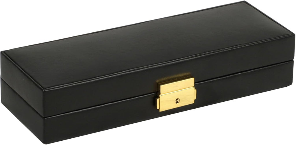 WOLF Heritage Safe Deposit, Black - Seven Jewelry Compartments, One Ring Roll & One Watch Compartment - Includes Lock & Key