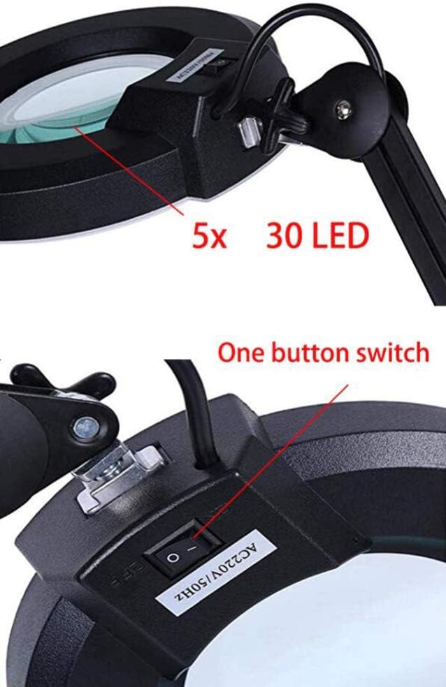 Led 5X Magnifying Glass Clamp Lamp,Daylight Bright Lighted Lens,Adjustable Swivel & Swing Arm Magnifier Table Lamp Light for Beauty Cosmetic Tattoo Manicure