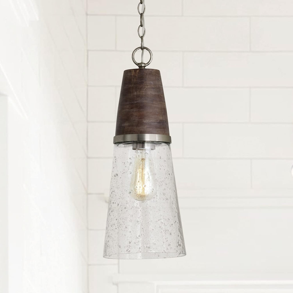 Capital Lighting 340511HN Connor Mid-Century Wood & Glass Cone Pendant, 1-Light 100 Watts, 20' H x 8' W, Black Wash/Matte Nickel