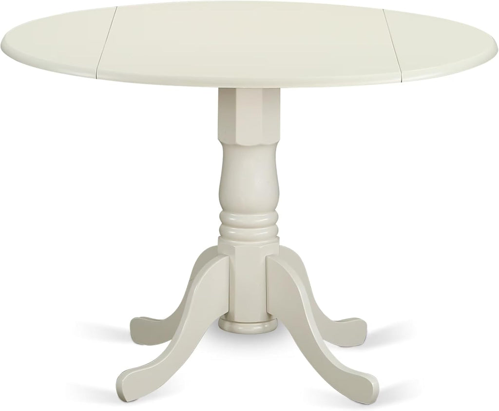 East West Furniture DLT-WHI-TP Dublin Modern Kitchen Table - a Round Dining Table Top with Dropleaf & Pedestal Base, 42x42 Inch, Linen White