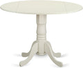East West Furniture DLT-WHI-TP Dublin Modern Kitchen Table - a Round Dining Table Top with Dropleaf & Pedestal Base, 42x42 Inch, Linen White