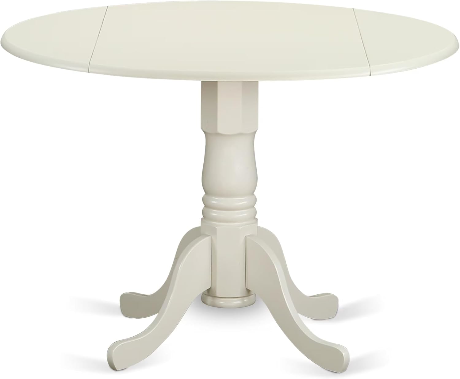 East West Furniture DLT-WHI-TP Dublin Modern Kitchen Table - a Round Dining Table Top with Dropleaf & Pedestal Base, 42x42 Inch, Linen White