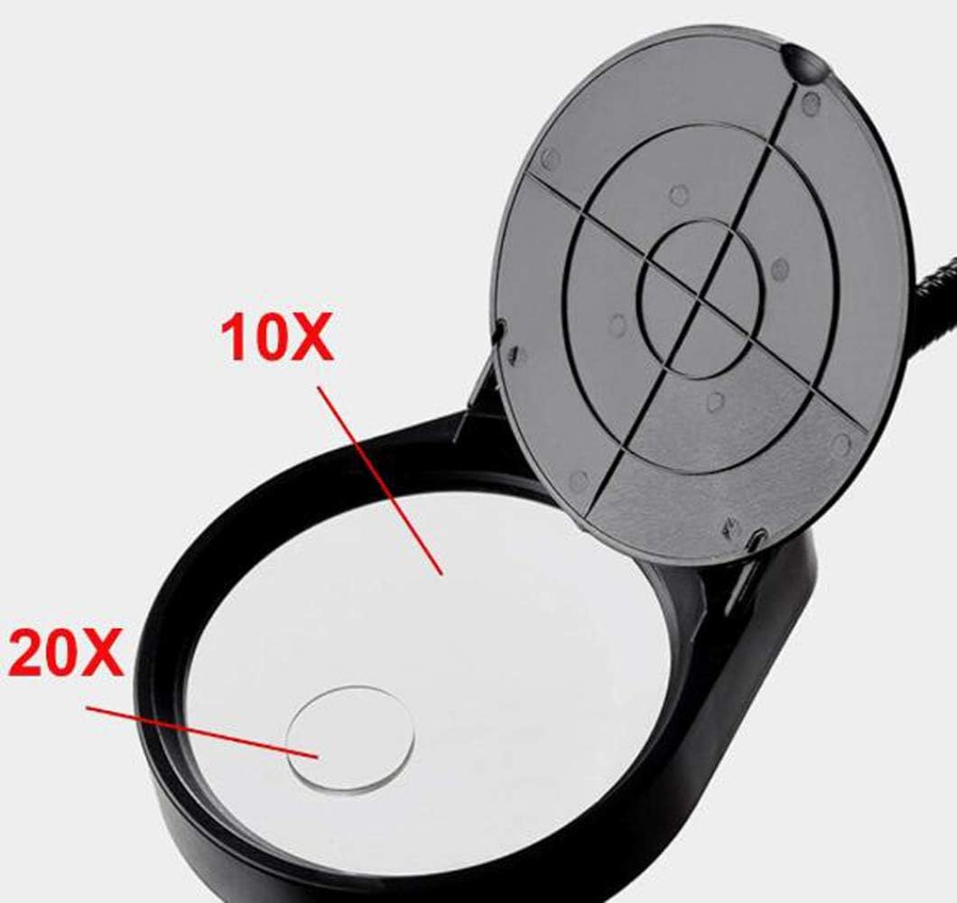 Led Magnifying Lamp with Clamp, with Adjustable Swivel Arm Light,10X 20X Magnifier Vertical Desk Magnifying Lamp Light Beauty Adjustable Beauty Stand Salon Tattoo Nail