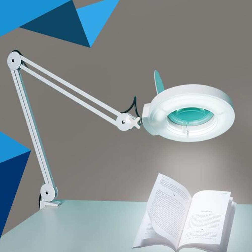 5X/8X LED Magnifying Lamp with Clamp,Super Bright Magnifier Glass Lamp, Full Daylight Lens with Adjustable Swivel Arm Light for Desk Table Task Craft Or Workben (White(8X))
