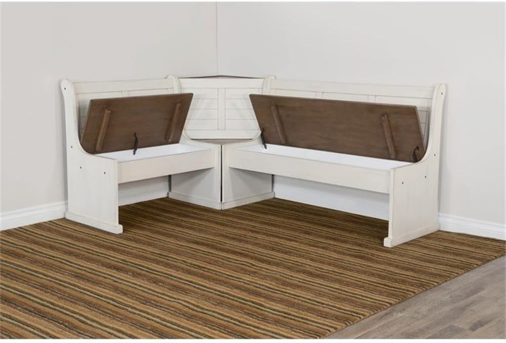 Pemberly Row Dining Set Wood, Rectangular in Off White (36' H x 75' W x 56' D) for Kitchen, Dining Room with Table, Reversable Benches, and Storage Space