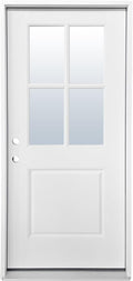 Fiberglass Prehung Door Unit, 36'x80' 4 Lite White, Right Hand Inswing | Sturdy, LVL Stiles, Soundproof, Thermal Insulated, Weather Resistant, Energy Efficient, Clear Glass