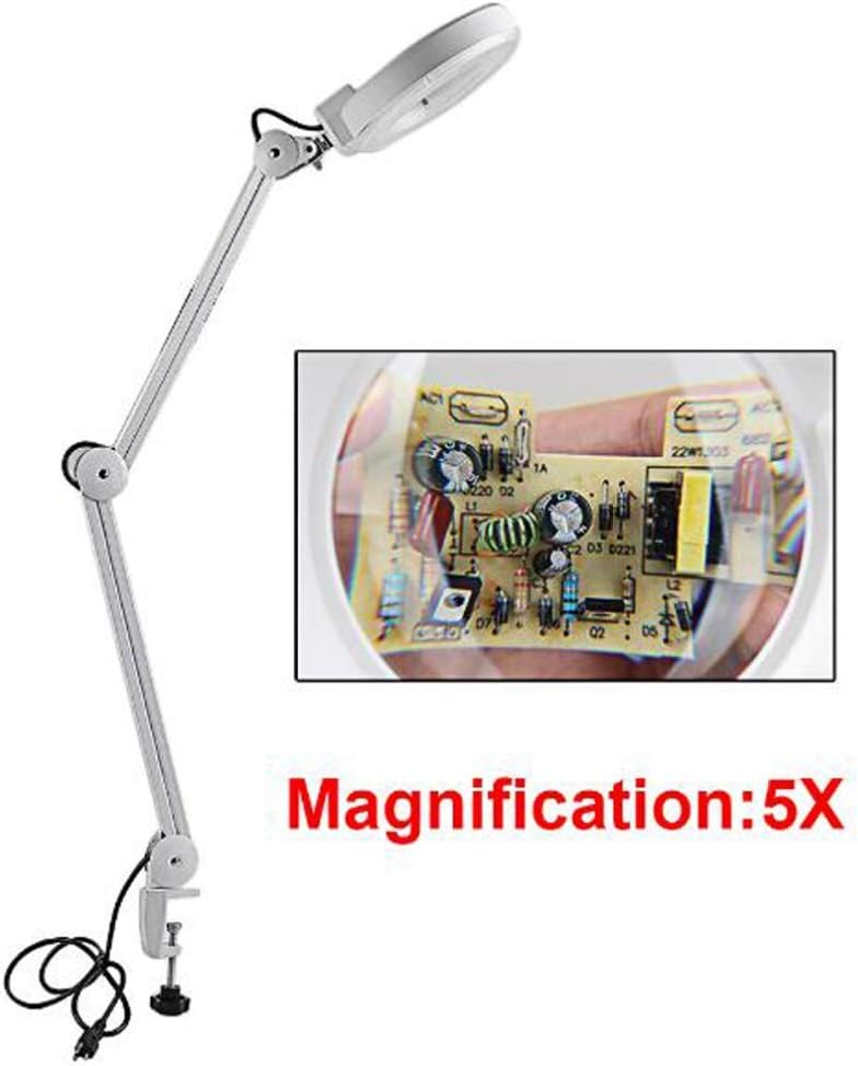 5X/8X LED Magnifying Lamp with Clamp,Super Bright Magnifier Glass Lamp, Full Daylight Lens with Adjustable Swivel Arm Light for Desk Table Task Craft Or Workben (White(5X))