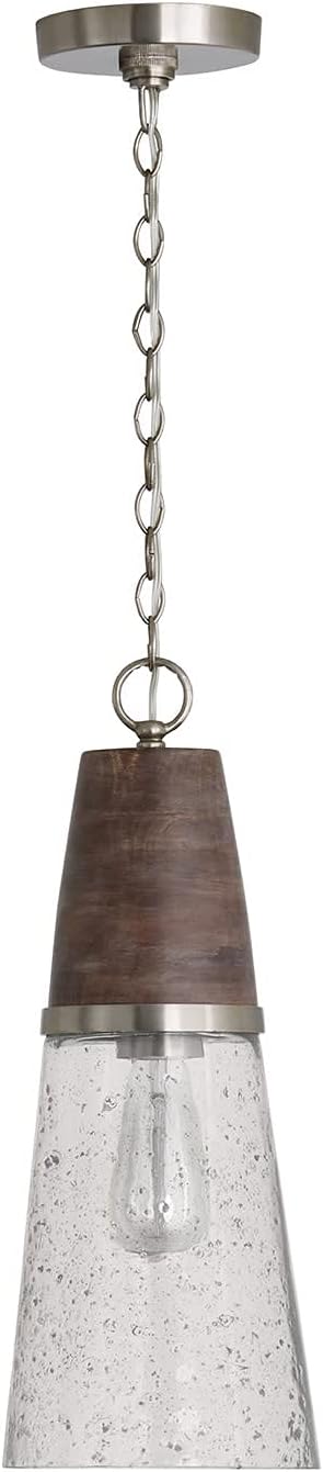 Capital Lighting 340511HN Connor Mid-Century Wood & Glass Cone Pendant, 1-Light 100 Watts, 20' H x 8' W, Black Wash/Matte Nickel